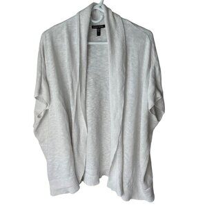 Eileen Fisher Organic Linen Cotton Knit Open Front Cardigan Size L White READ